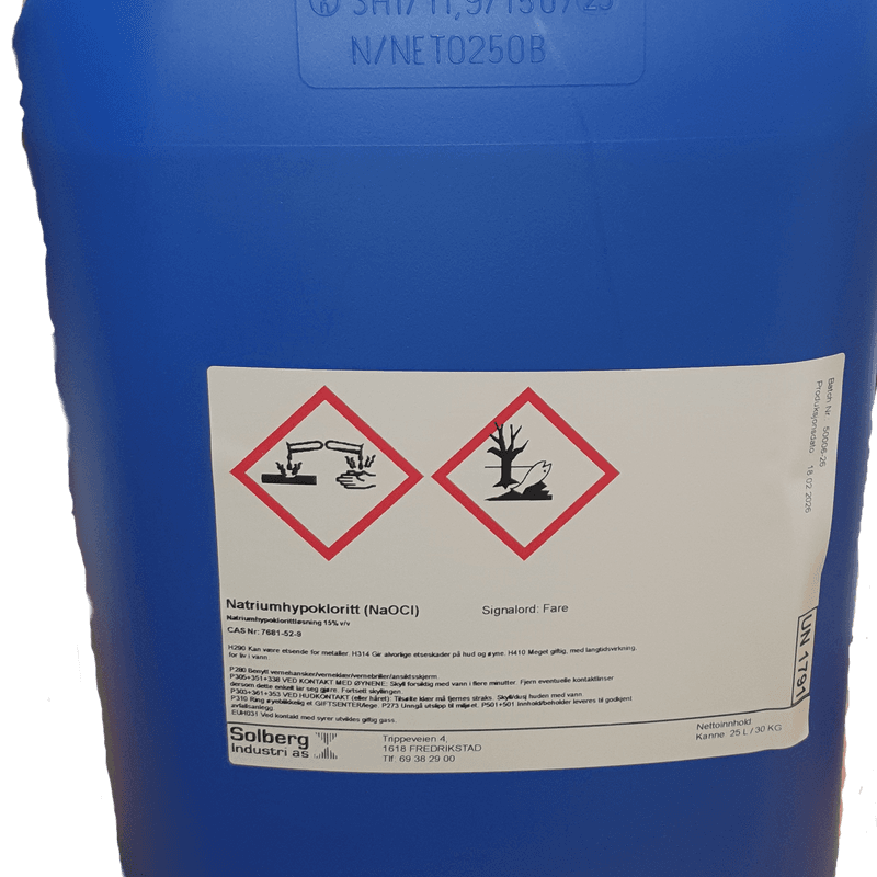 Natriumhypokloritt 15% | Flytende klor 30Kg